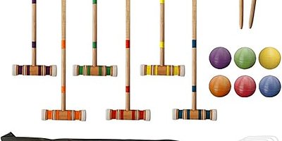 Juegoal Six Player Croquet Set - New, Wooden Mallets, Colored Balls